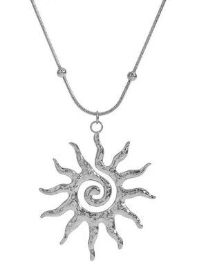 Women's Silver 1 Lobster Vintage Bohemian Unique Statement Sun Pendant Necklace